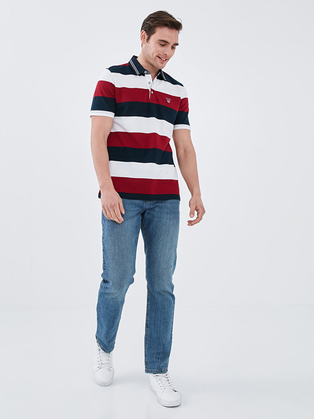 T-shirt en Coton à Rayures à Manches Courtes pour Hommes avec Col Polo-3