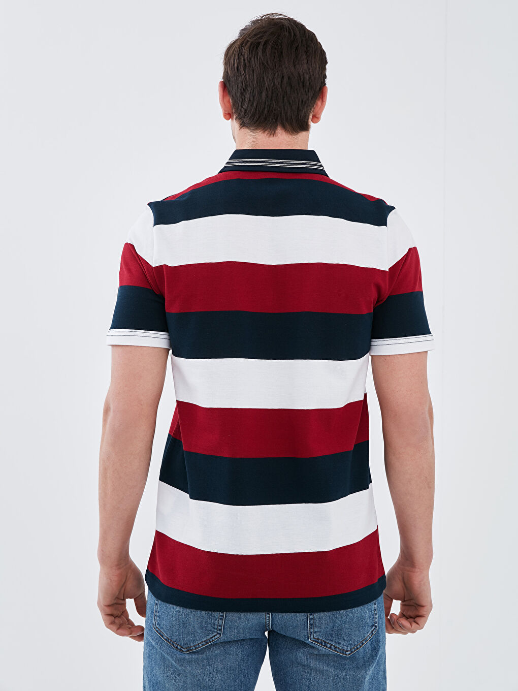 T-shirt en Coton à Rayures à Manches Courtes pour Hommes avec Col Polo-4