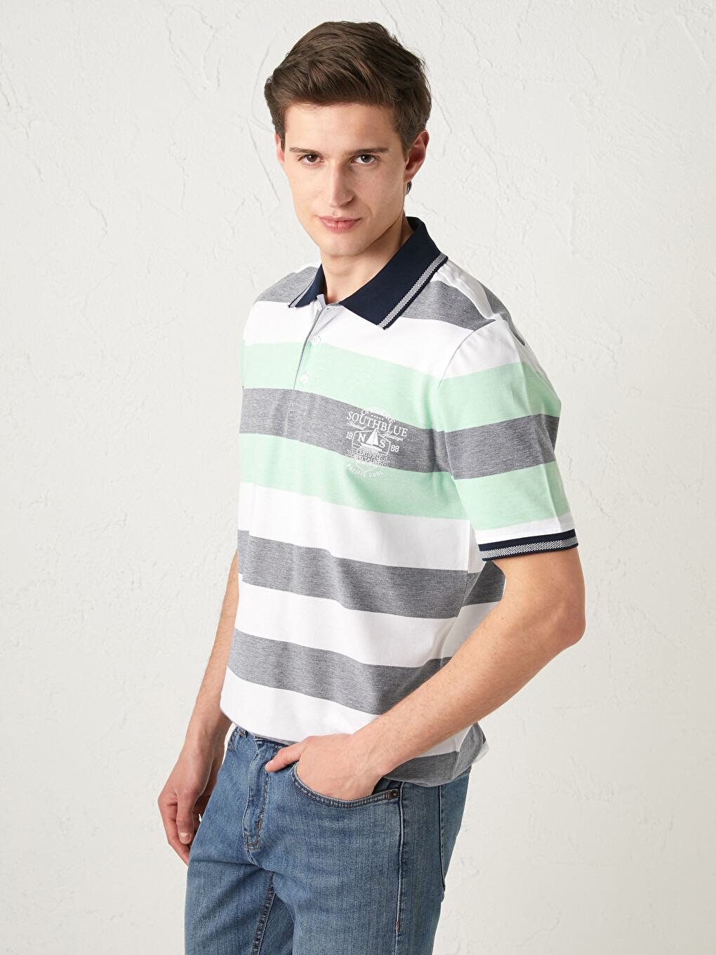 Tricou Cu Guler Polo, Mânecă Scurtă, Vărgat, Pentru Bărbați-1