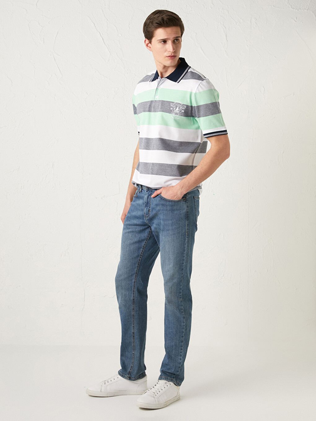 Tricou Cu Guler Polo, Mânecă Scurtă, Vărgat, Pentru Bărbați-2
