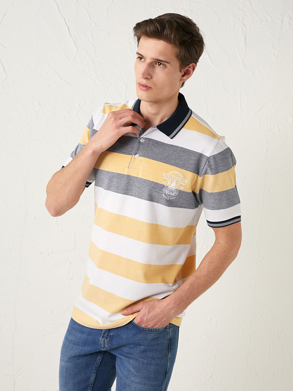 Мужская футболка-поло с коротким рукавом в полоску-1
