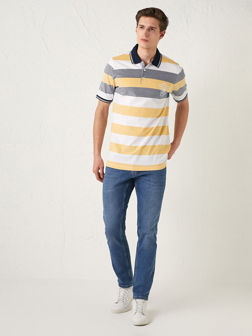 Мужская футболка-поло с коротким рукавом в полоску-2