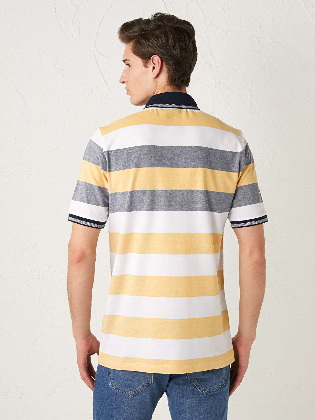 Мужская футболка-поло с коротким рукавом в полоску-4