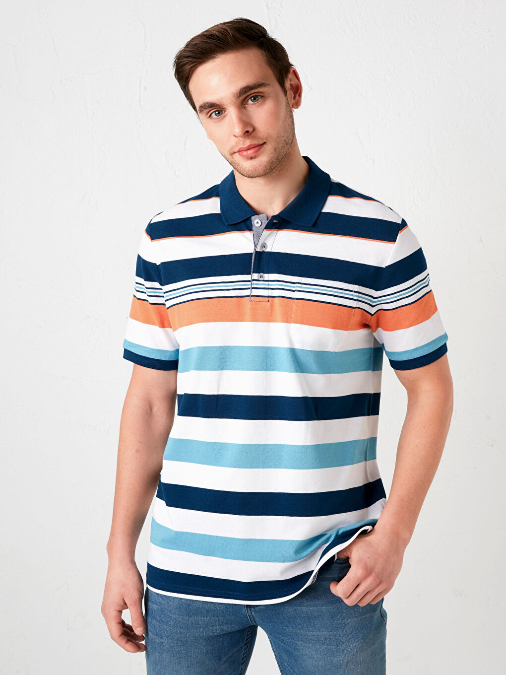 Mavi Polo Yaka Kısa Kollu Pike Erkek Tişört