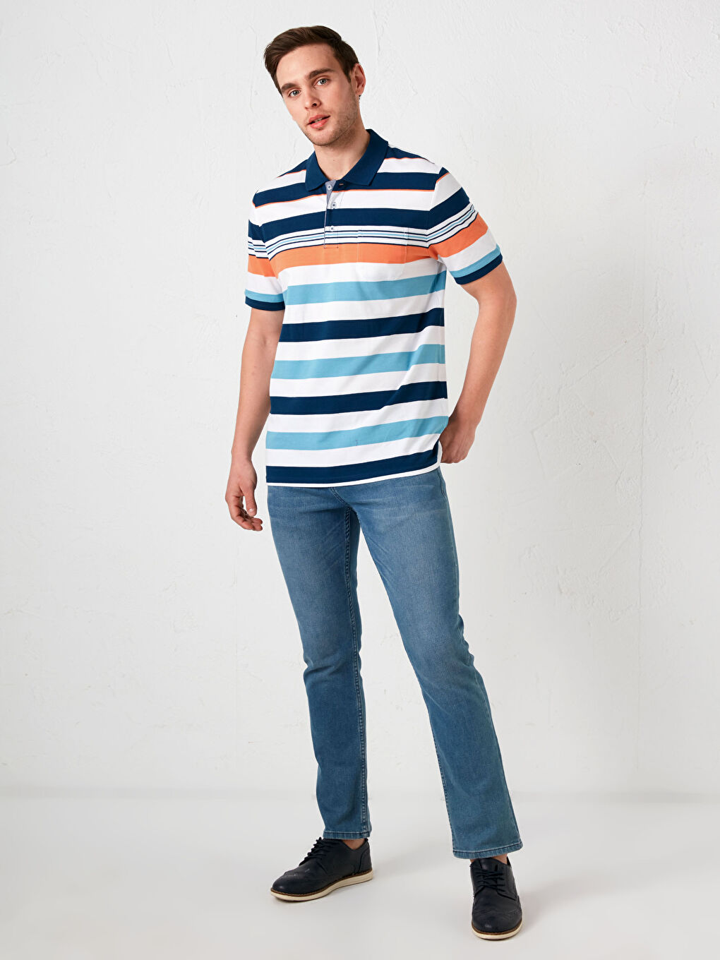 Mavi Polo Yaka Kısa Kollu Pike Erkek Tişört-2