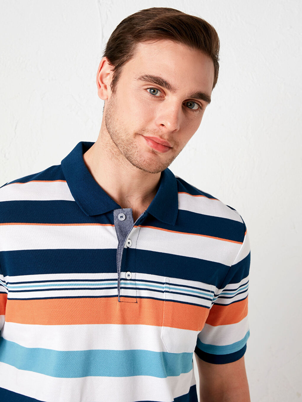 Mavi Polo Yaka Kısa Kollu Pike Erkek Tişört-3