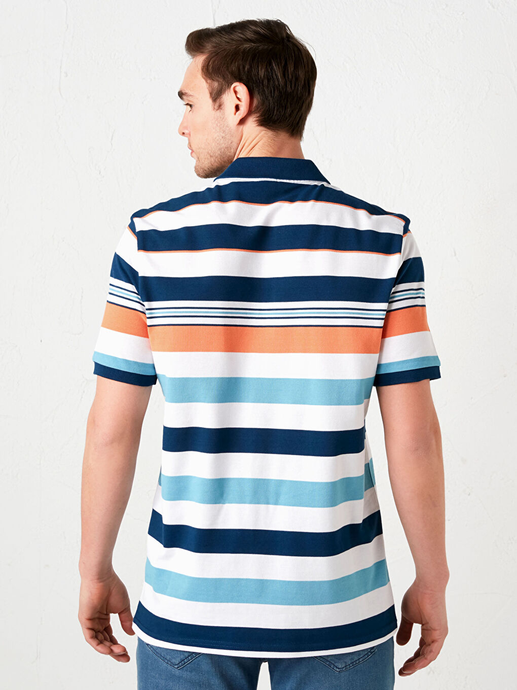 Mavi Polo Yaka Kısa Kollu Pike Erkek Tişört-4