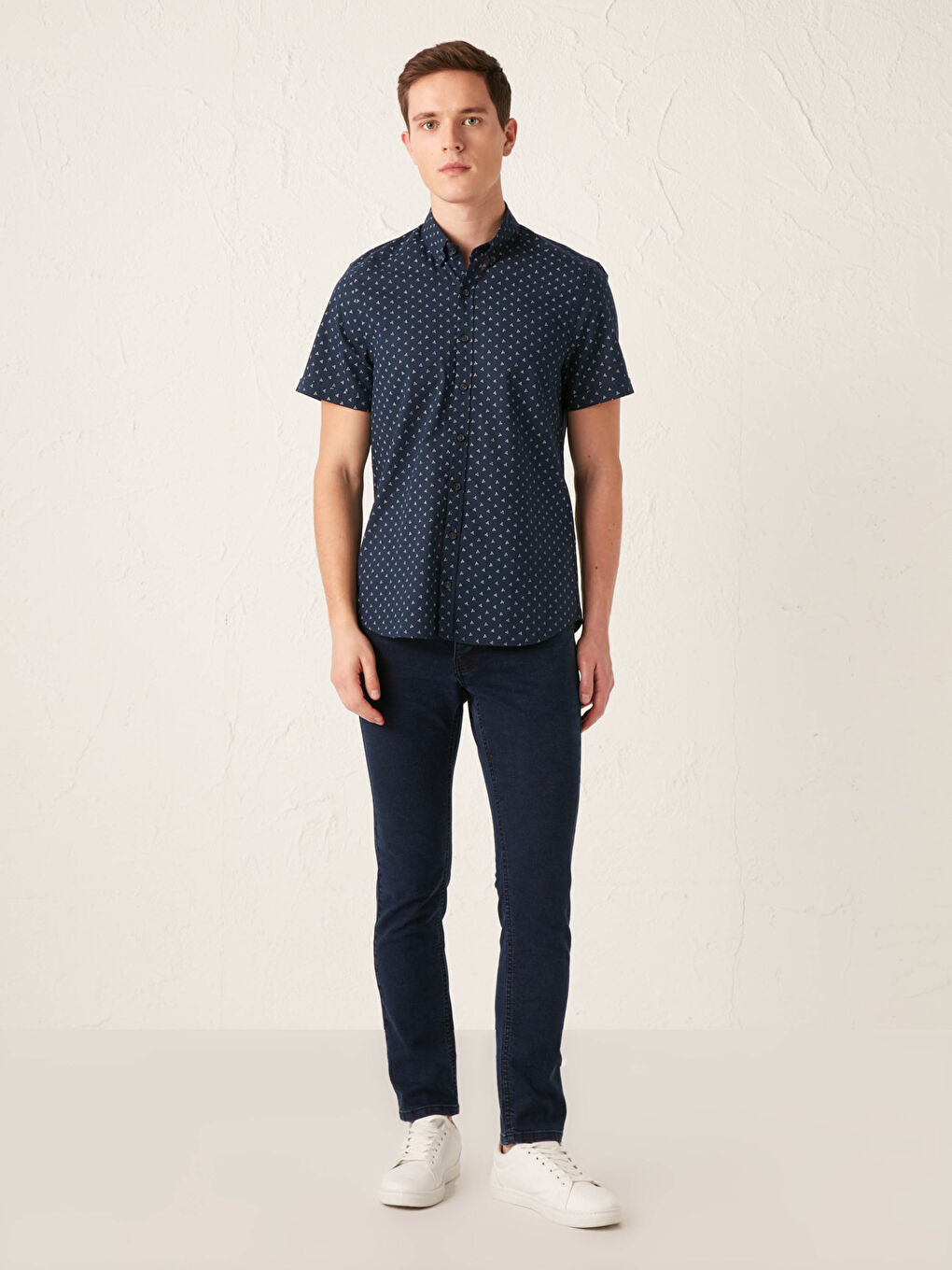 Lacivert Slim Fit Kısa Kollu Poplin Erkek Gömlek-2