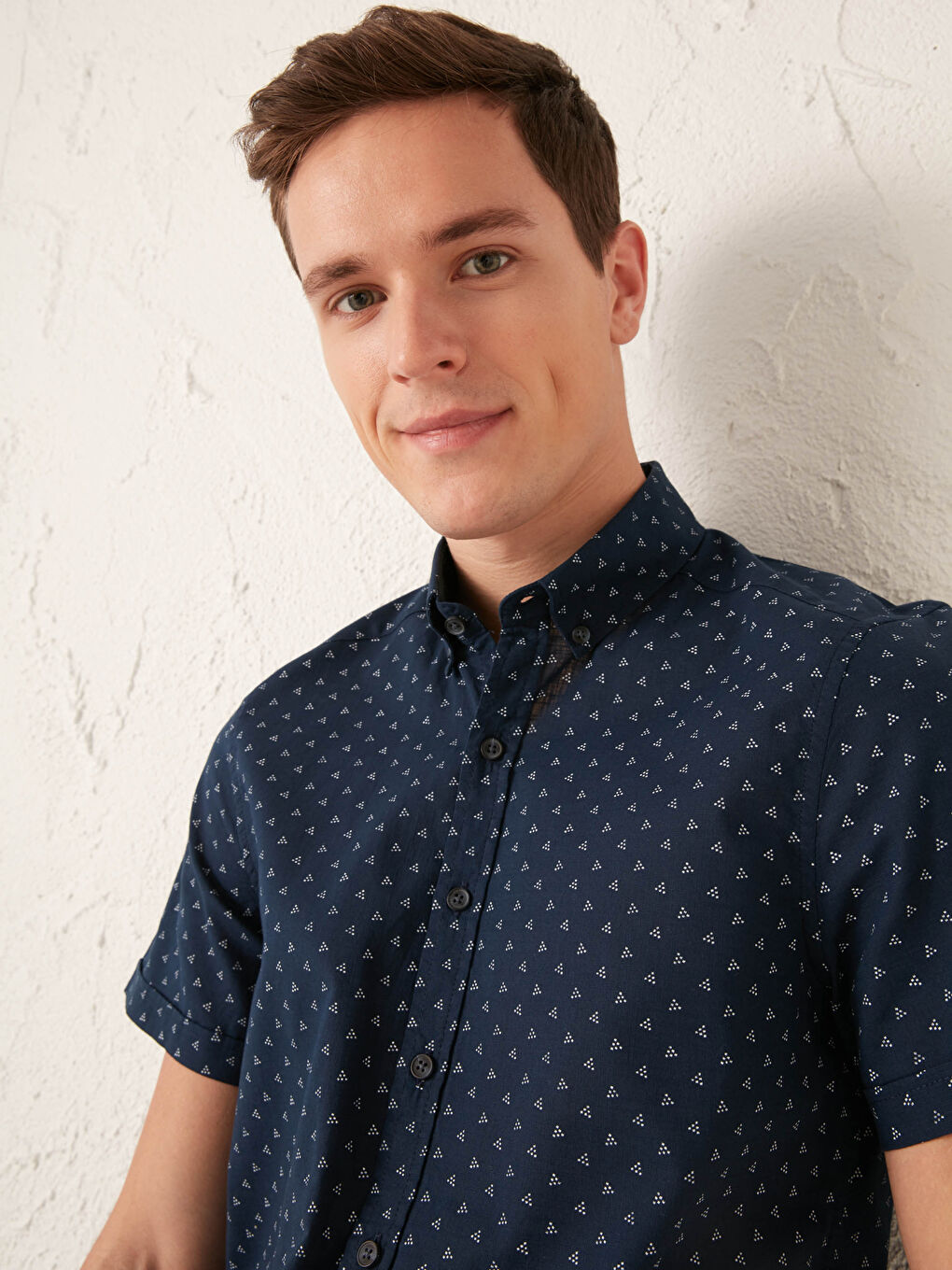 Lacivert Slim Fit Kısa Kollu Poplin Erkek Gömlek-3