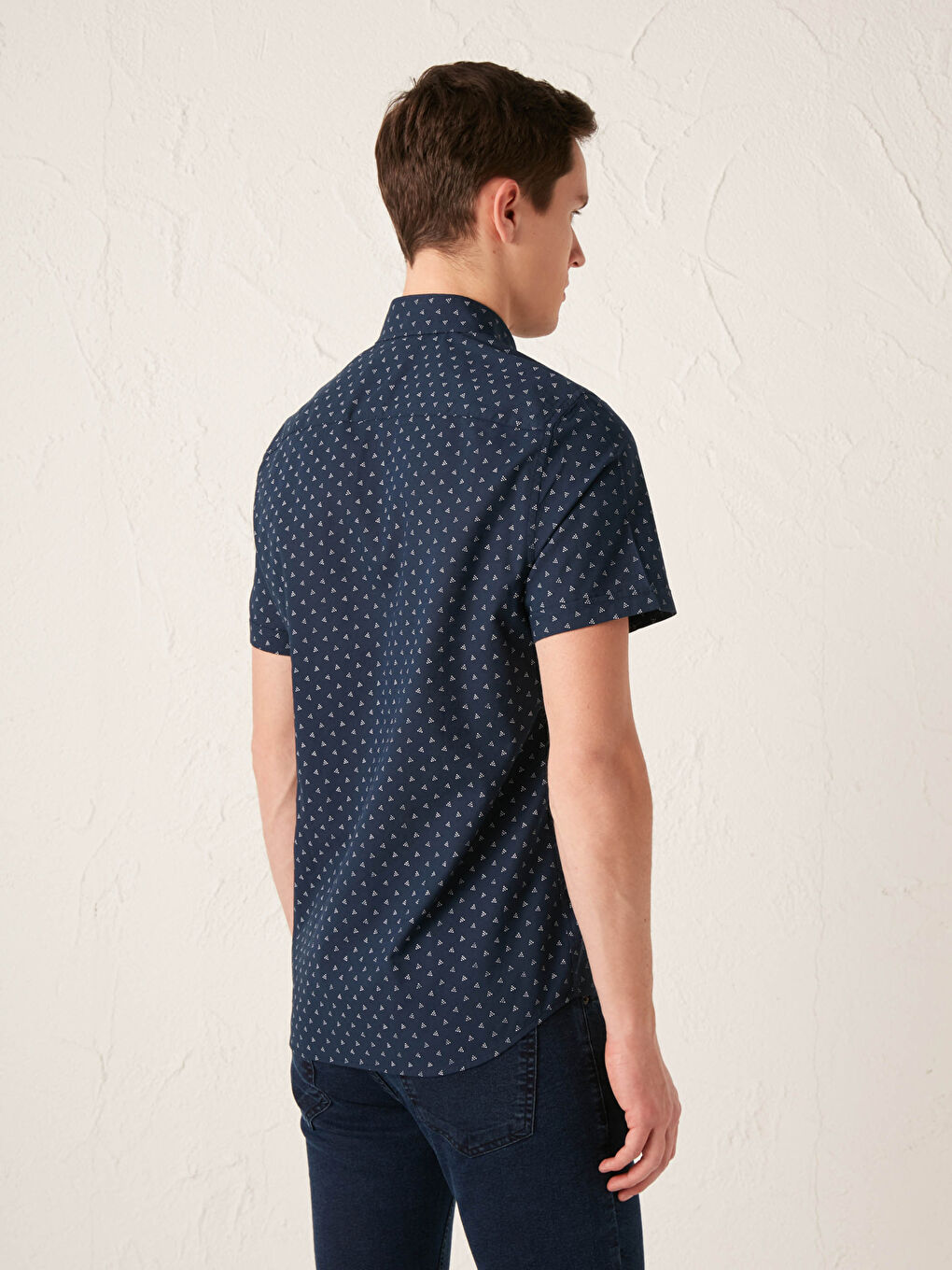 Lacivert Slim Fit Kısa Kollu Poplin Erkek Gömlek-4