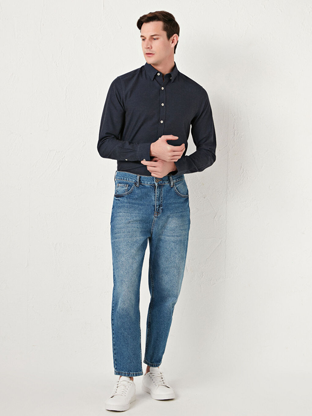 Lacivert Slim Fit Uzun Kollu Erkek Gömlek-2