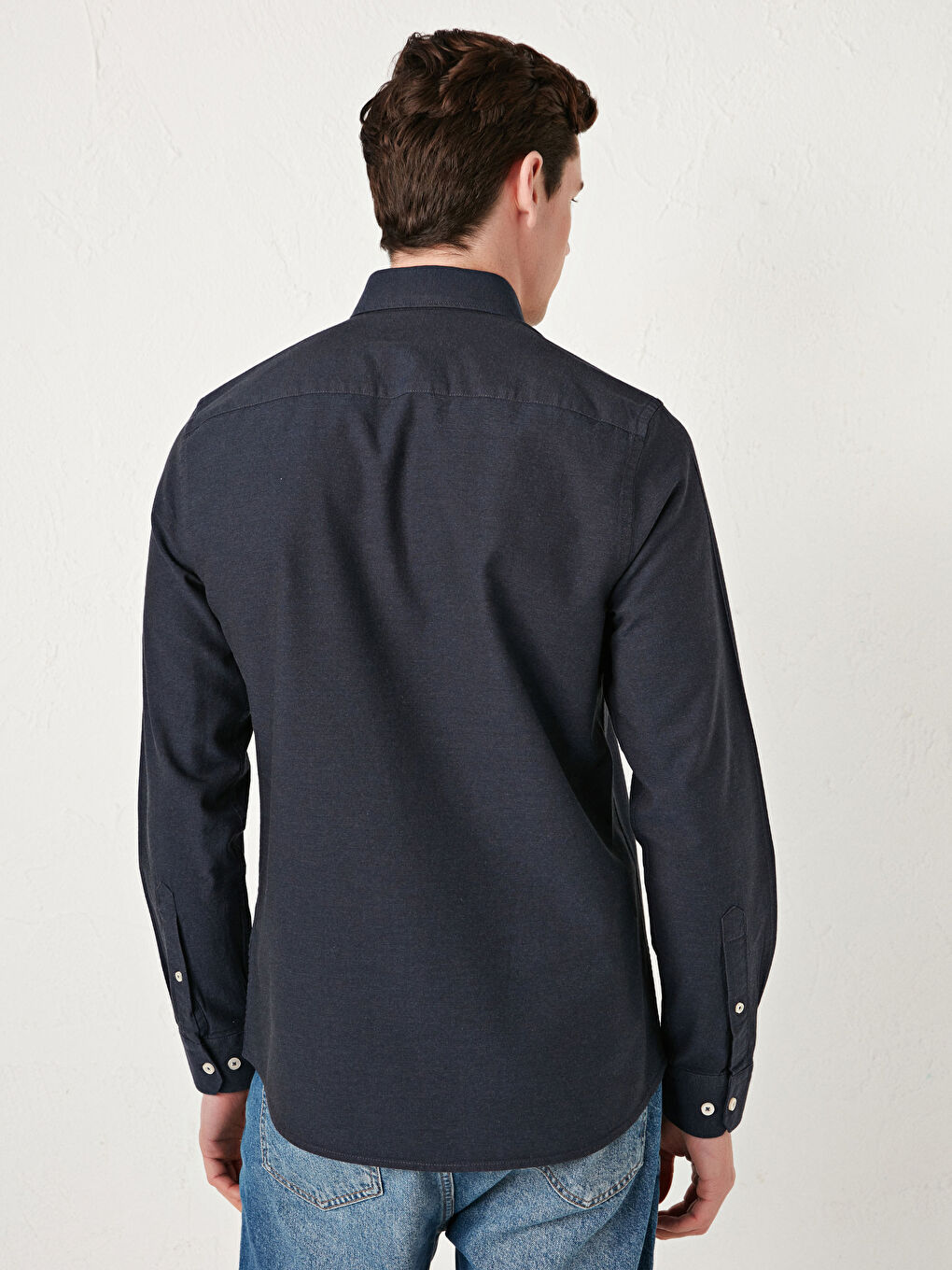 Lacivert Slim Fit Uzun Kollu Erkek Gömlek-4