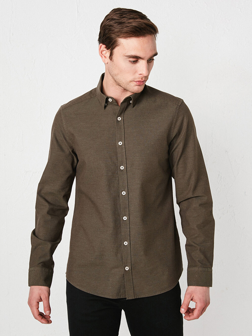 Yeşil Slim Fit Uzun Kollu Erkek Gömlek-1