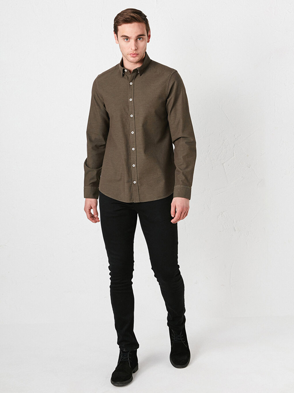 Yeşil Slim Fit Uzun Kollu Erkek Gömlek-4