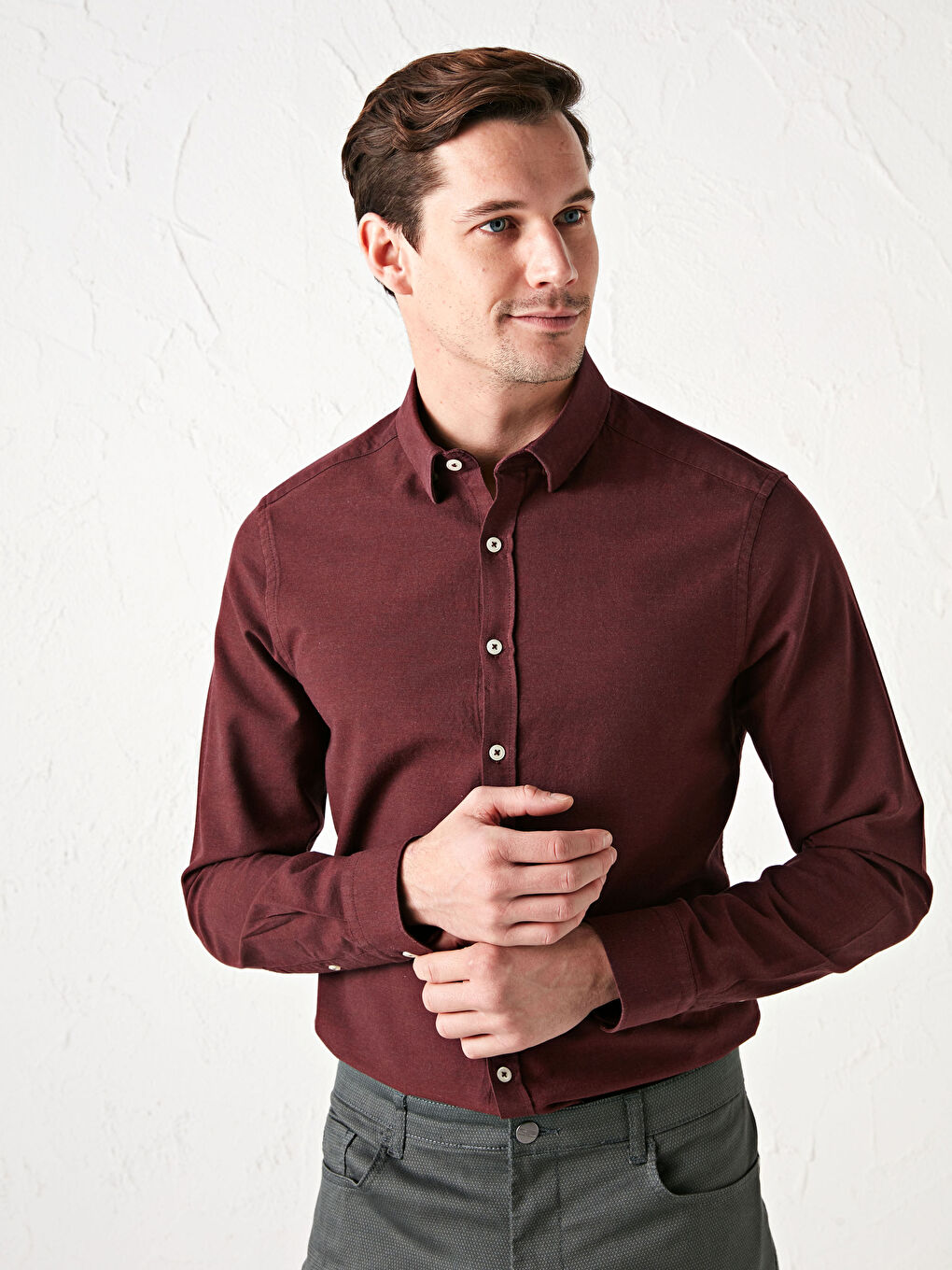 Bordo Slim Fit Uzun Kollu Erkek Gömlek