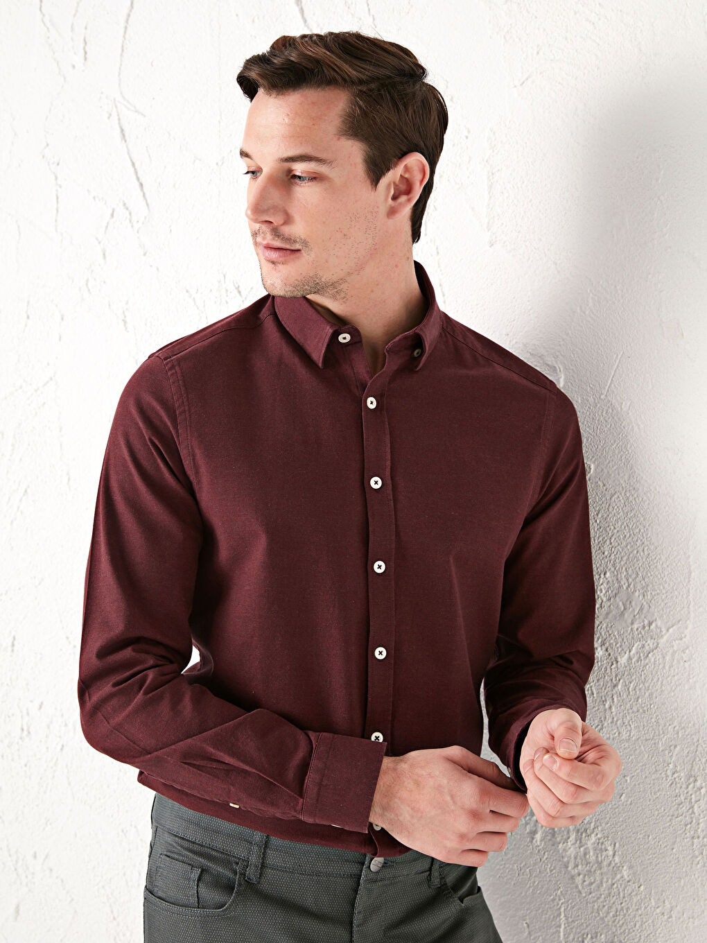 Bordo Slim Fit Uzun Kollu Erkek Gömlek-1