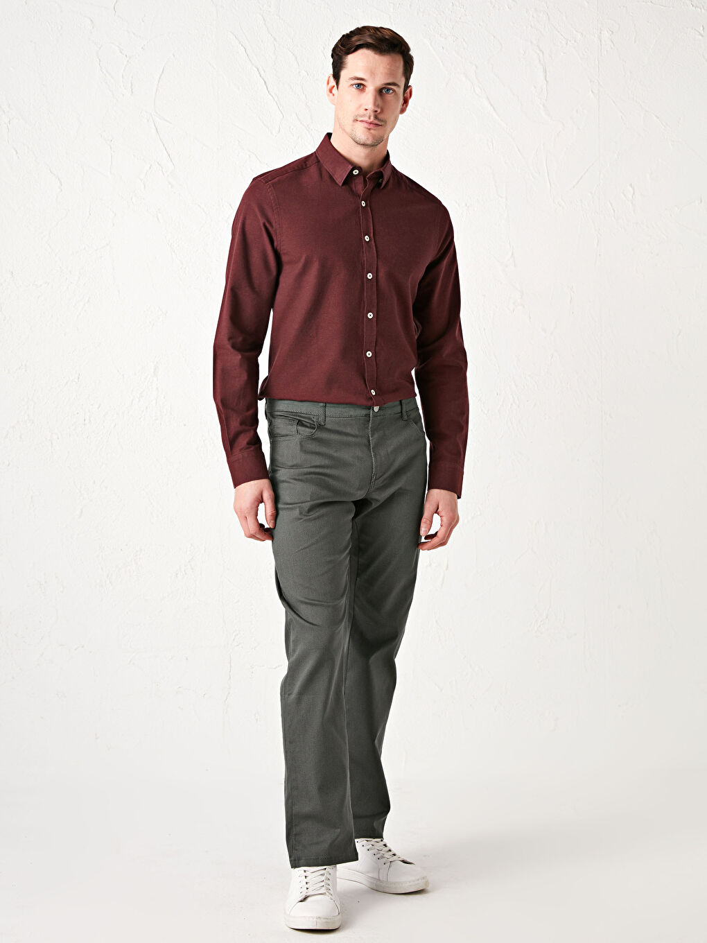 Bordo Slim Fit Uzun Kollu Erkek Gömlek-3