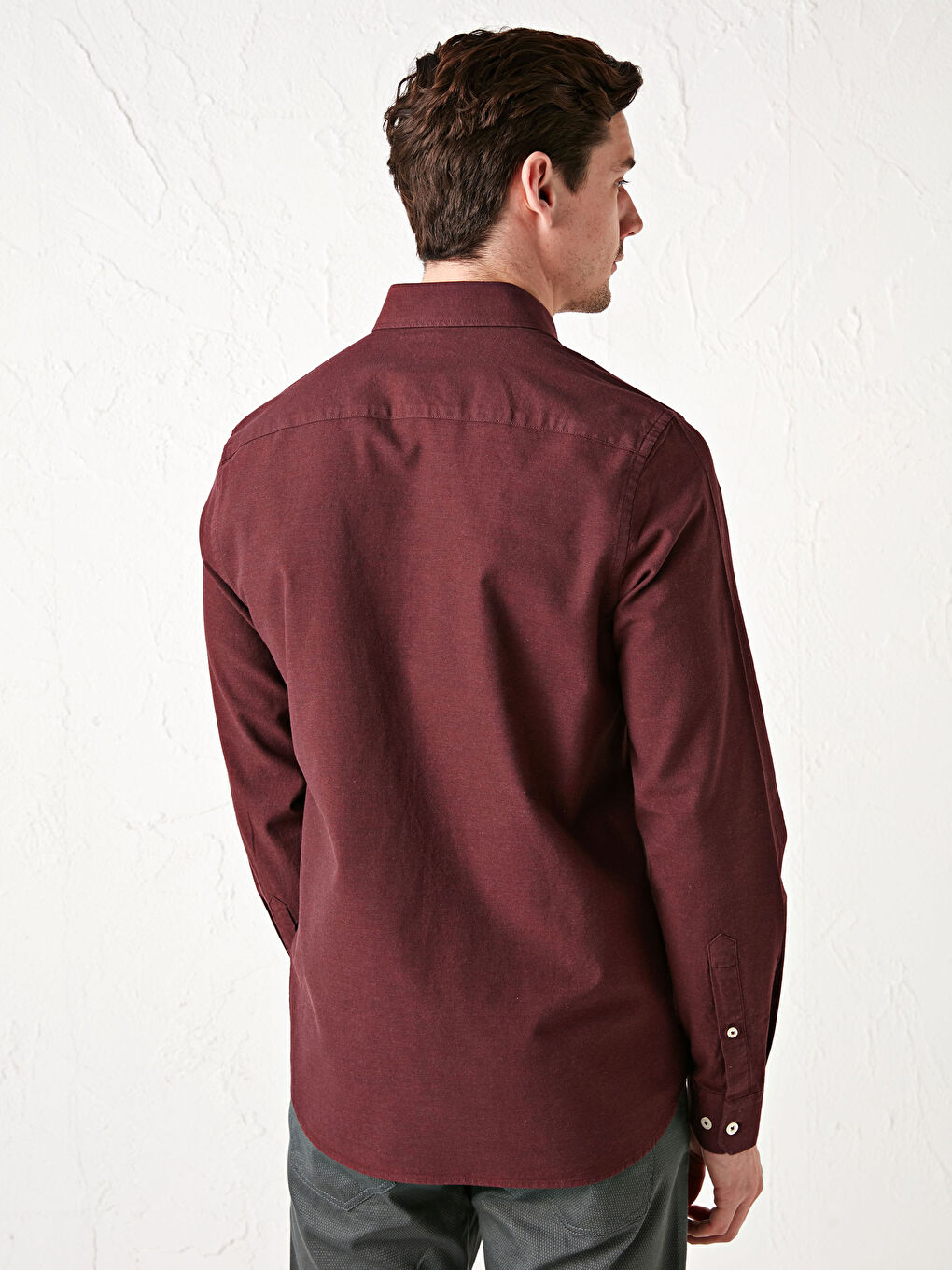 Bordo Slim Fit Uzun Kollu Erkek Gömlek-4