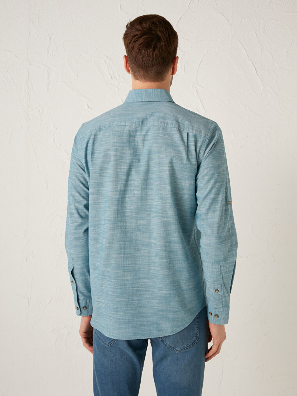 Regular Fit Long Sleeve Patterned Poplin Men's Shirt-3