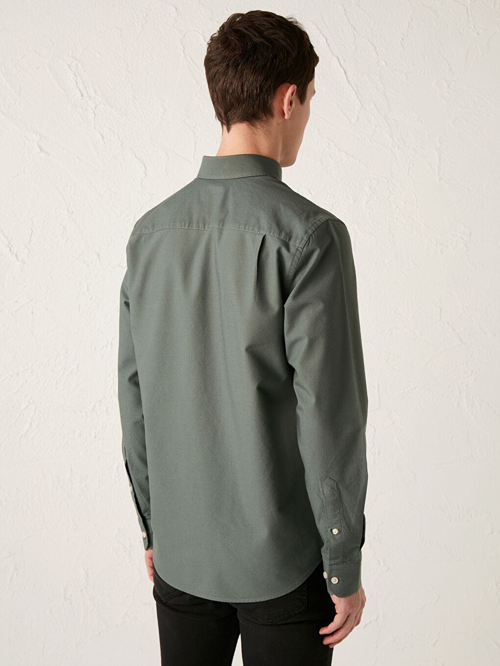 Yeşil Regular Fit Uzun Kollu Oxford Erkek Gömlek-4