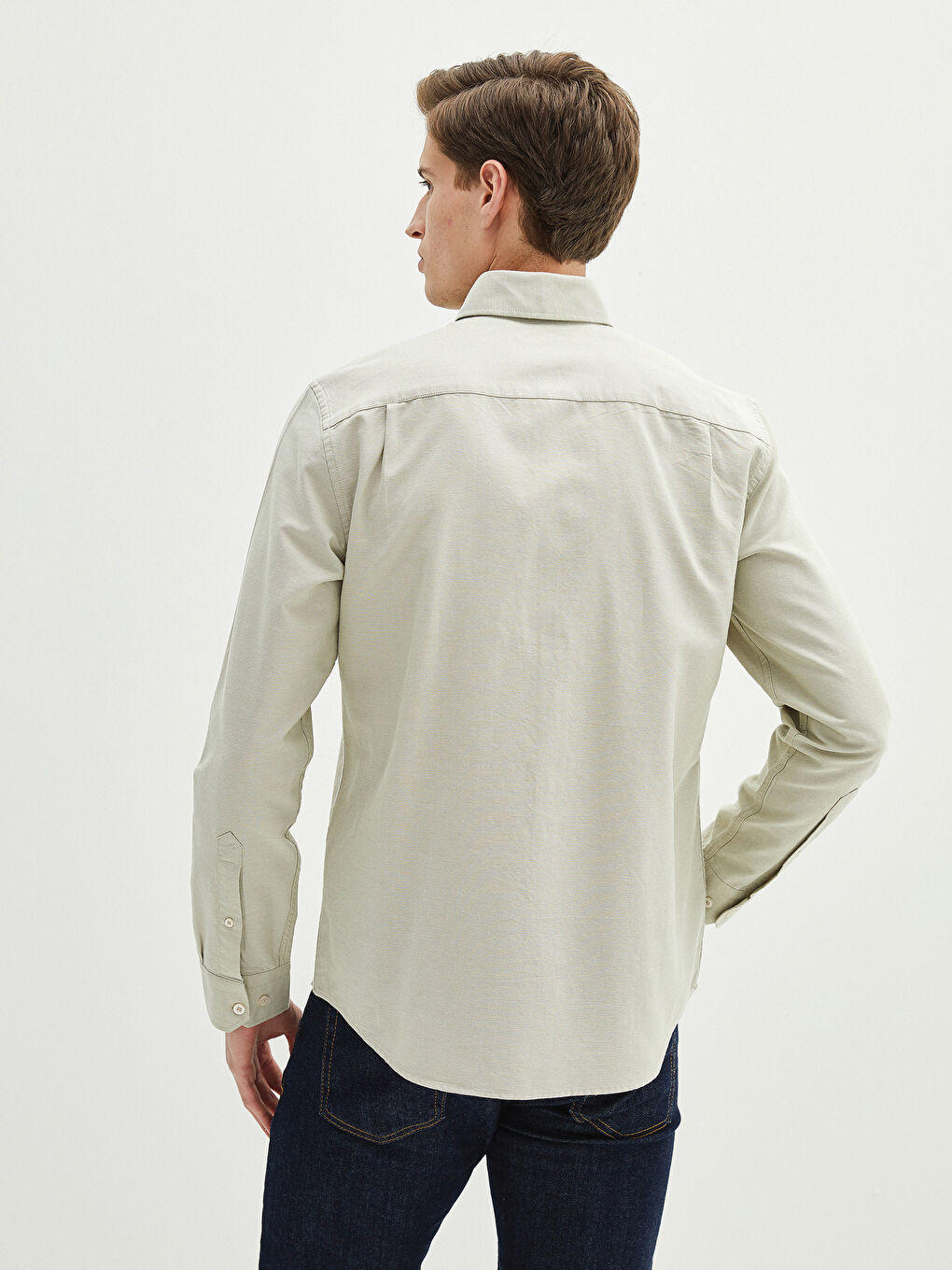 Yeşil Regular Fit Uzun Kollu Oxford Erkek Gömlek-3