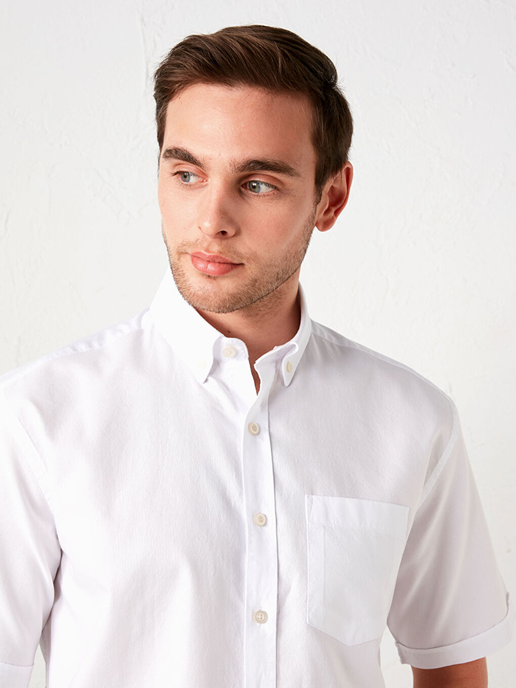 Beyaz Rahat Kalıp Kısa Kollu Oxford Erkek Gömlek-3