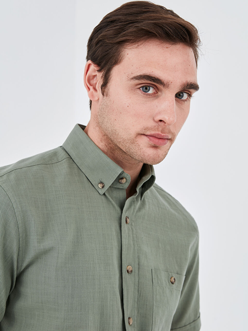 Yeşil Regular Fit Kısa Kollu Poplin Erkek Gömlek-2