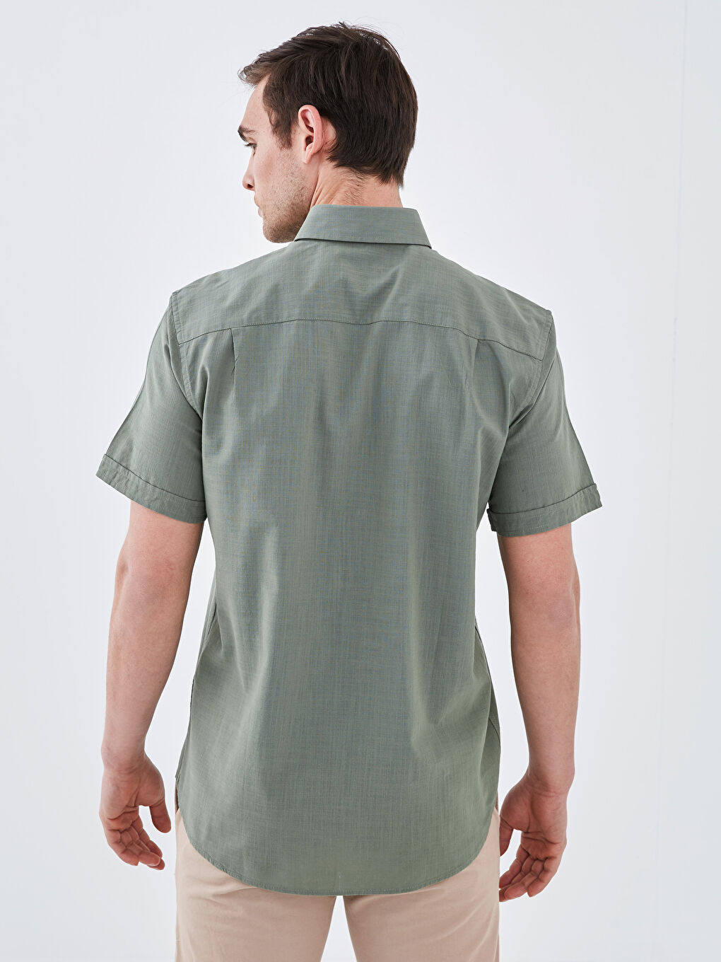 Yeşil Regular Fit Kısa Kollu Poplin Erkek Gömlek-4