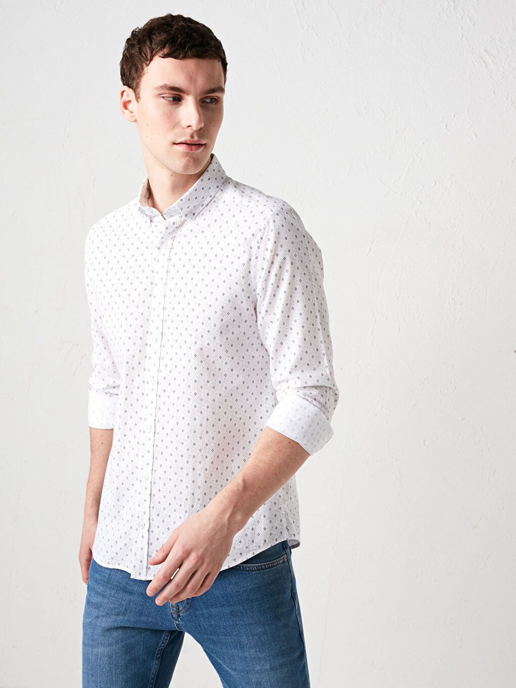 Рубашка Мужская Слим Фит С Длинным Рукавом Из Поплина-1