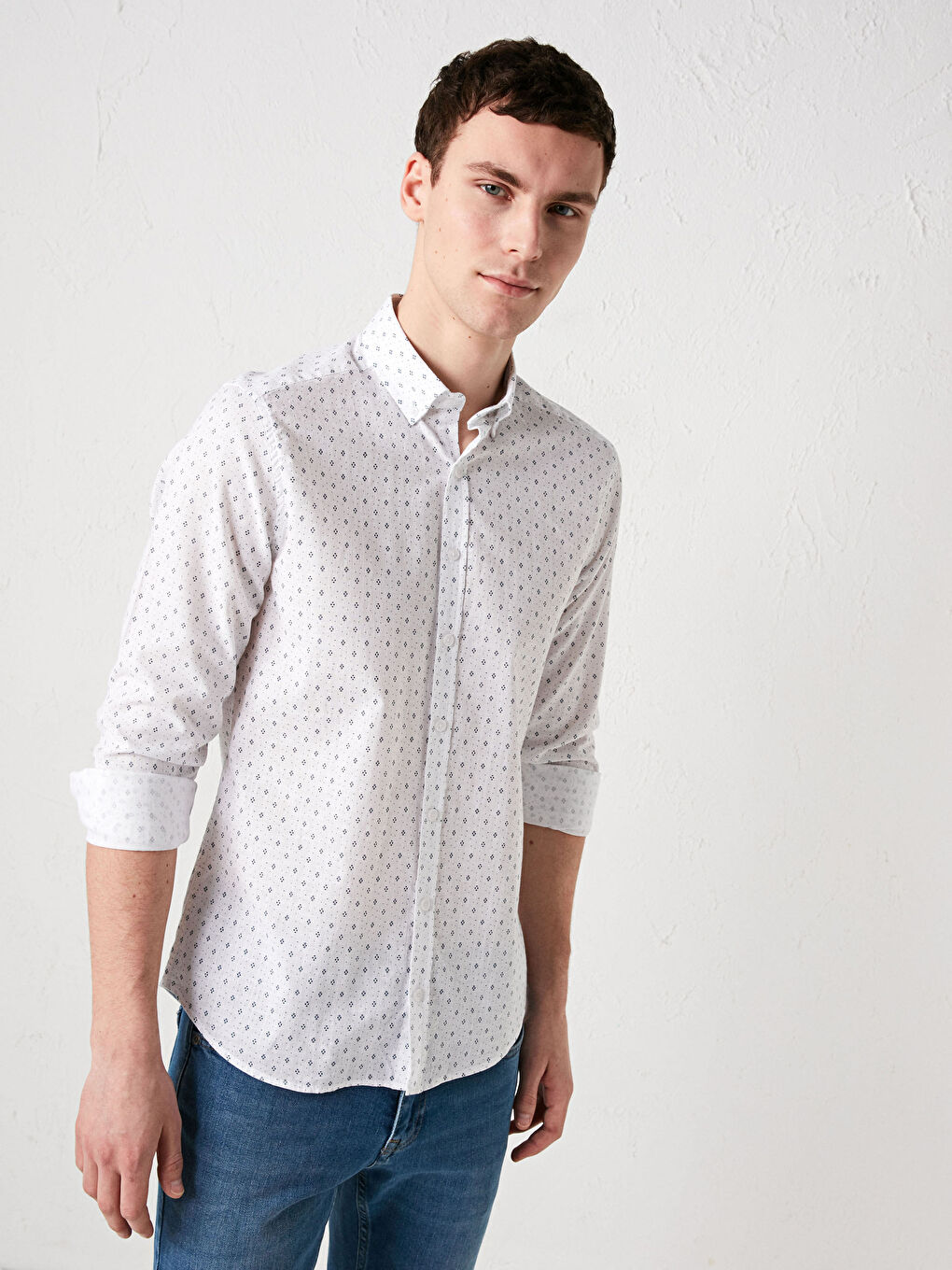 Рубашка Мужская Слим Фит С Длинным Рукавом Из Поплина-2