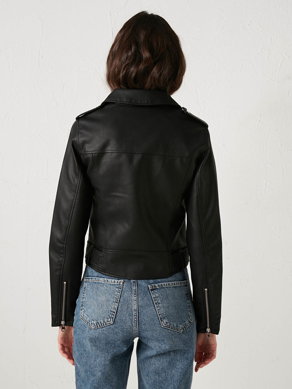 LC Waikiki Women's Biker Neck Plain Faux Leather Jacket -S11964Z8-CVL