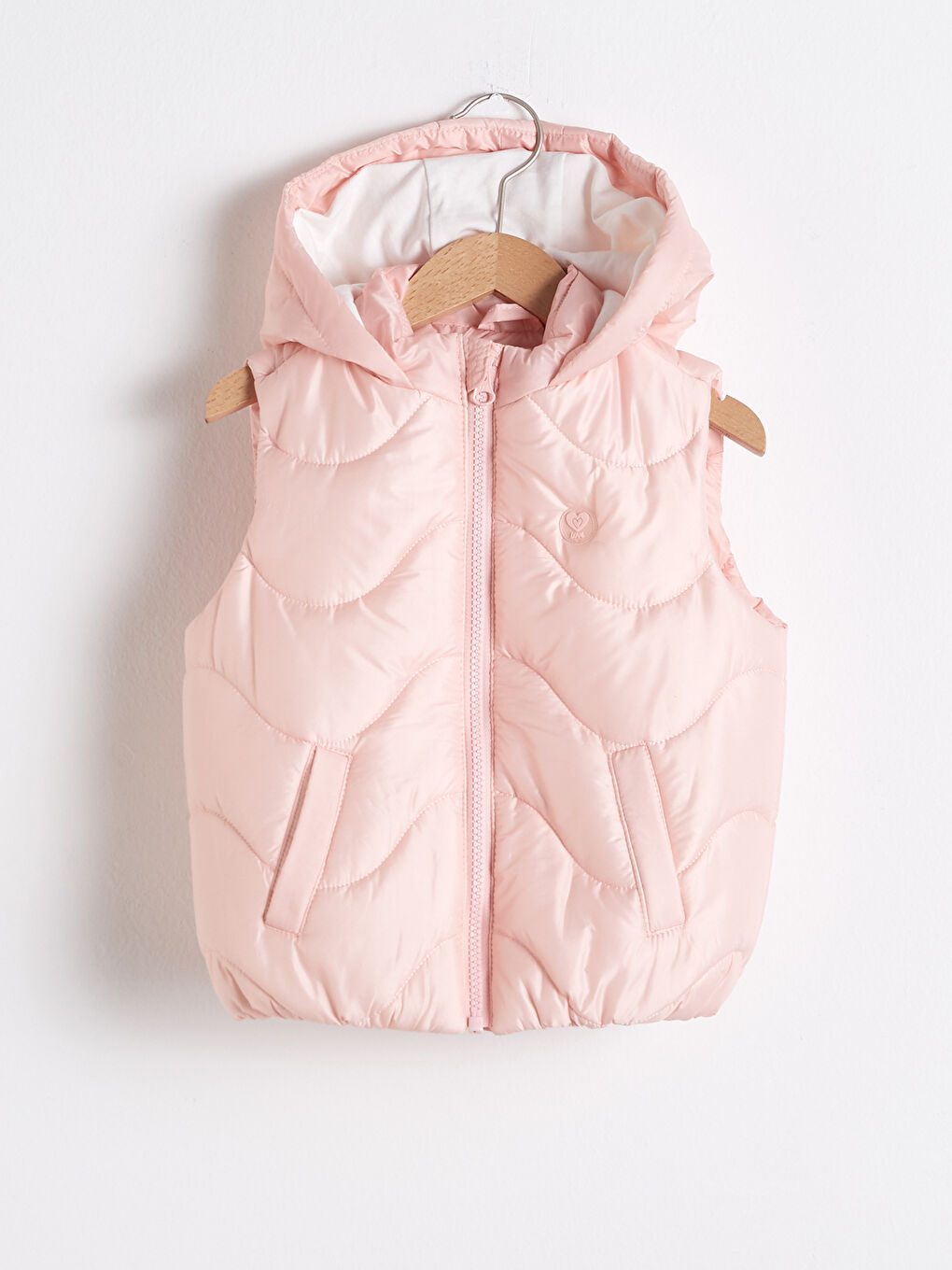 Pembe Kapüşonlu Kolsuz Kız Bebek Fermuarlı Şişme Yelek