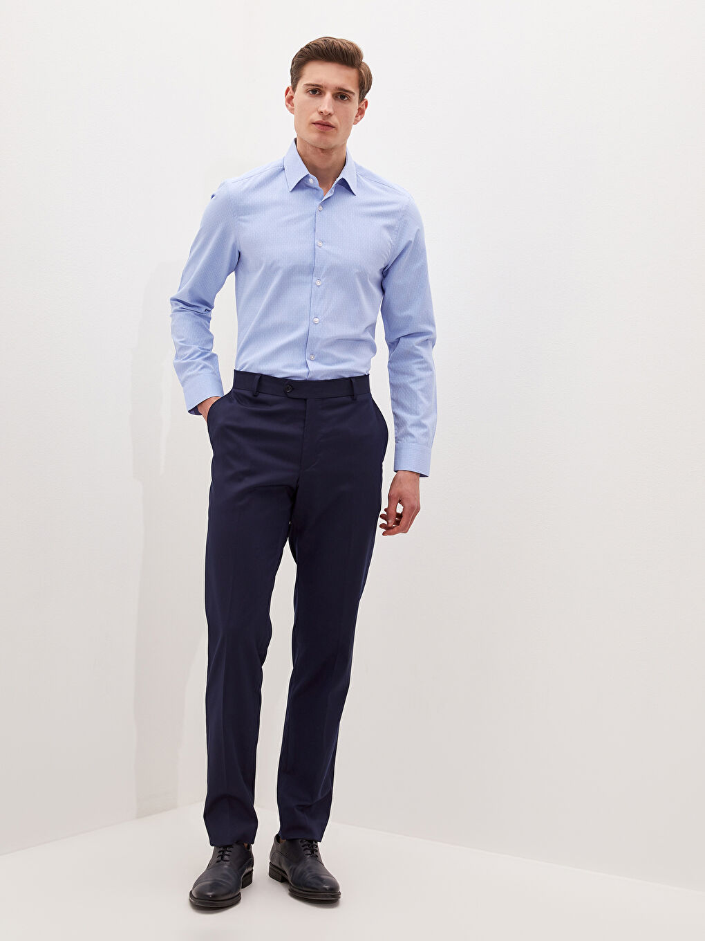 Slim Fit Long Sleeve Dobby Men's Shirt-2