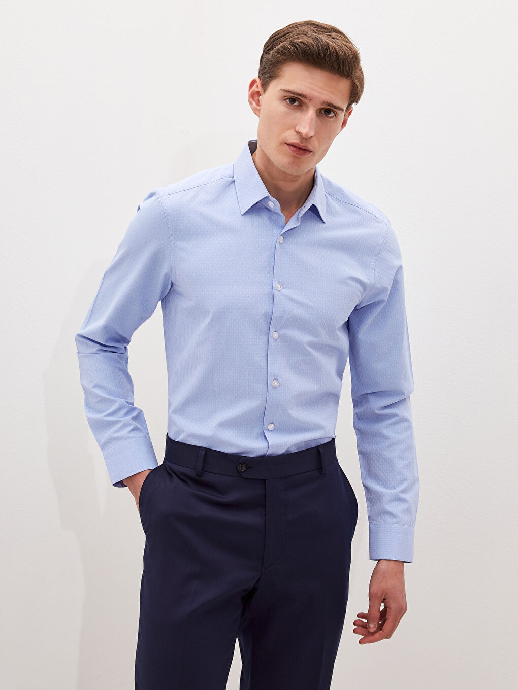 Slim Fit Long Sleeve Dobby Men's Shirt-4