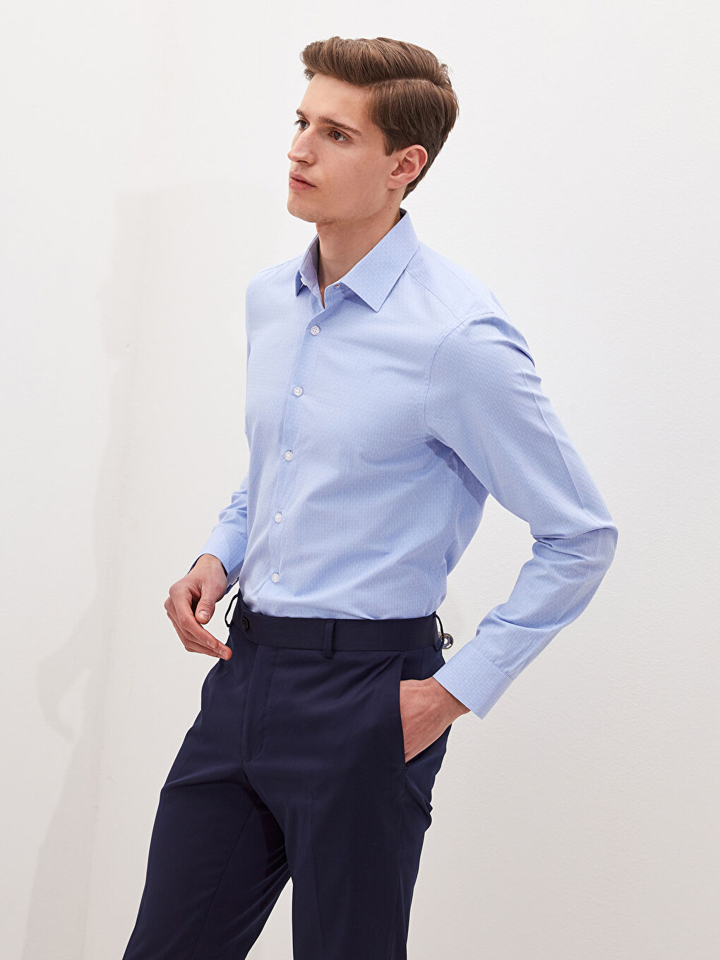 Slim Fit Long Sleeve Dobby Men's Shirt