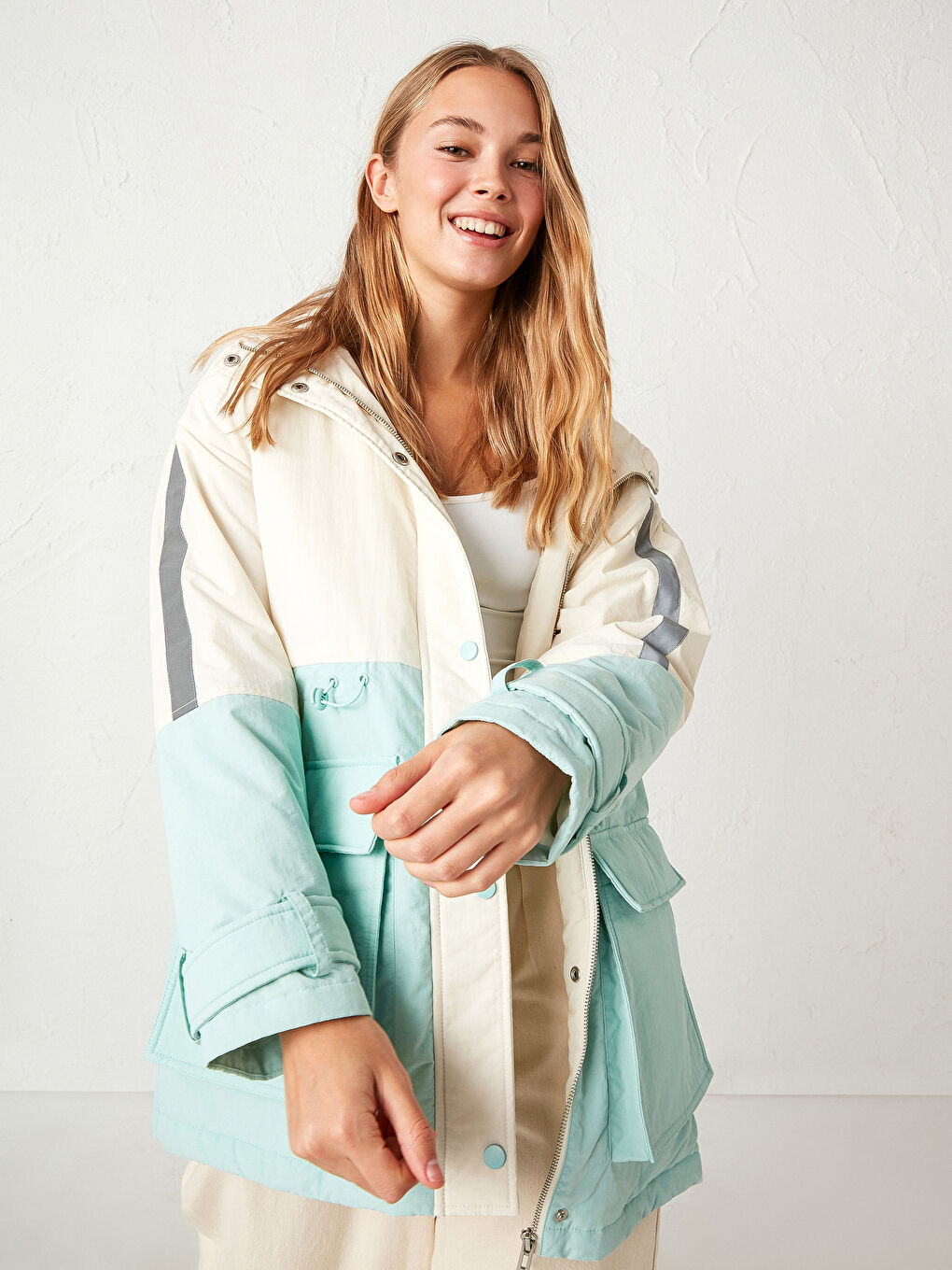 XSIDE Hooded Color Block Long Sleeved Women's Parka -S12028Z8-HWB