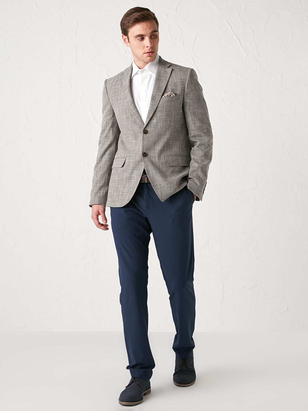 Bej Standart Kalıp Dokulu Erkek Blazer Ceket-1