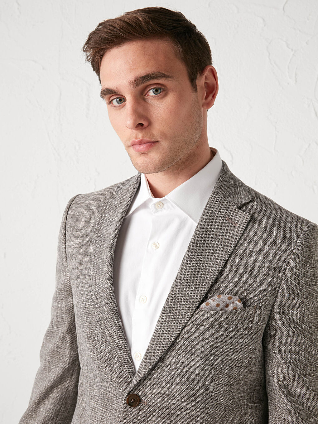 Bej Standart Kalıp Dokulu Erkek Blazer Ceket-2