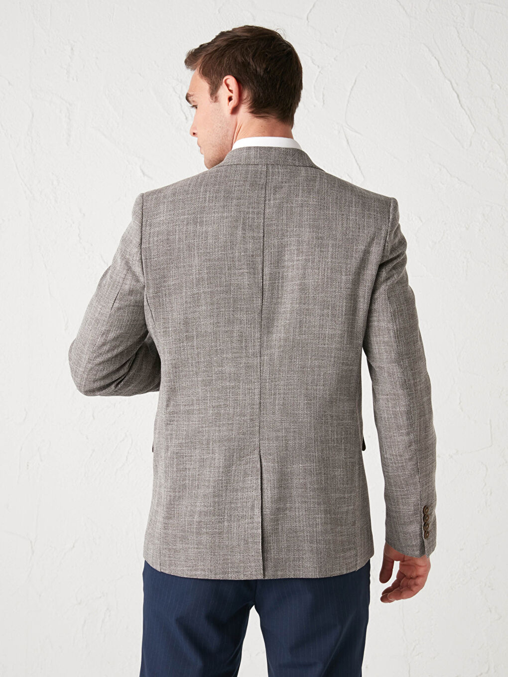Bej Standart Kalıp Dokulu Erkek Blazer Ceket-3