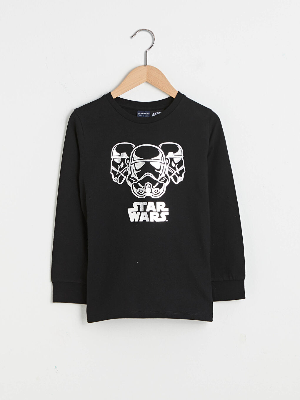 Siyah Bisiklet Yaka Star Wars Baskılı Uzun Kollu Erkek Çocuk Tişört