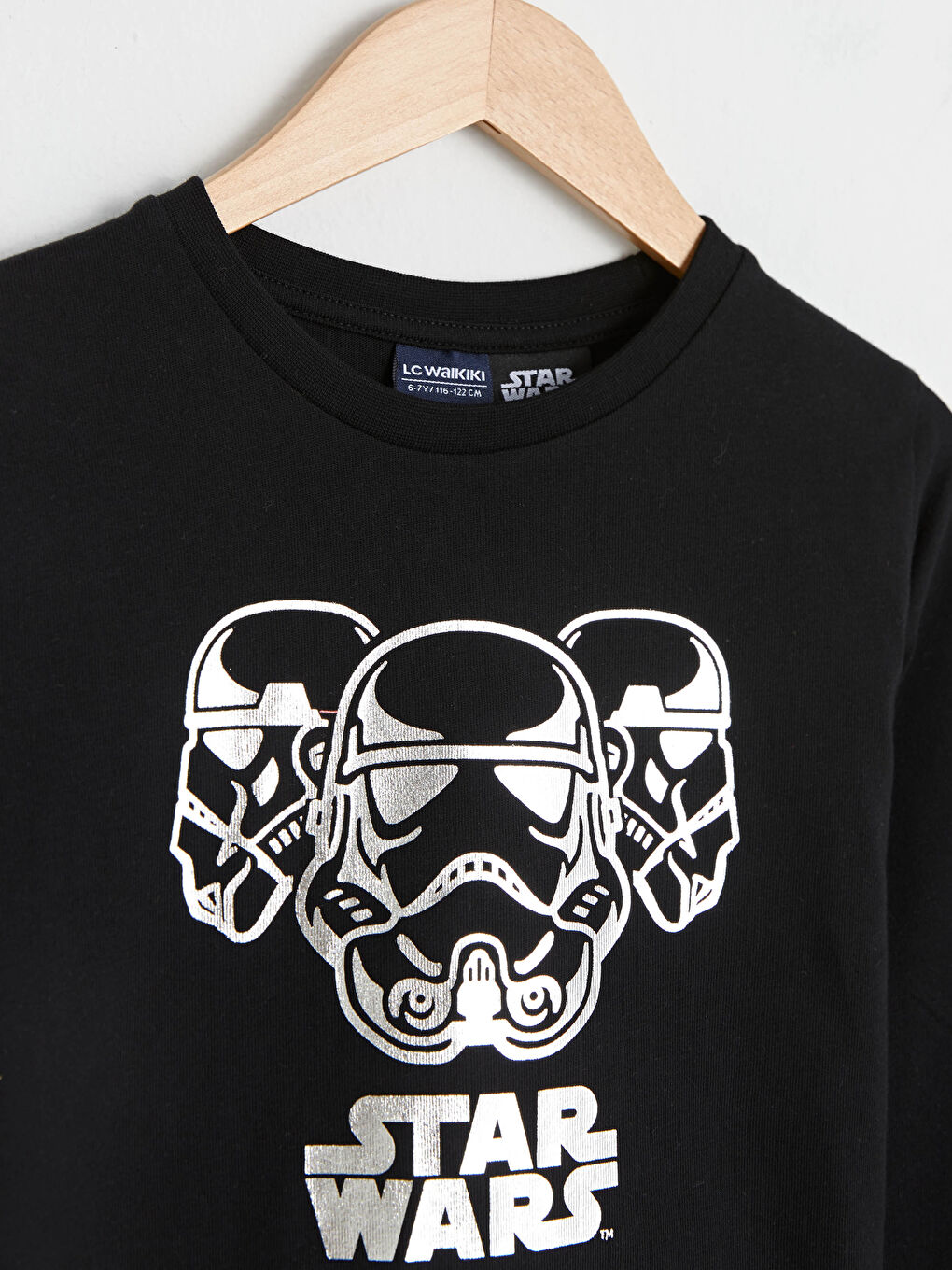 Siyah Bisiklet Yaka Star Wars Baskılı Uzun Kollu Erkek Çocuk Tişört-3