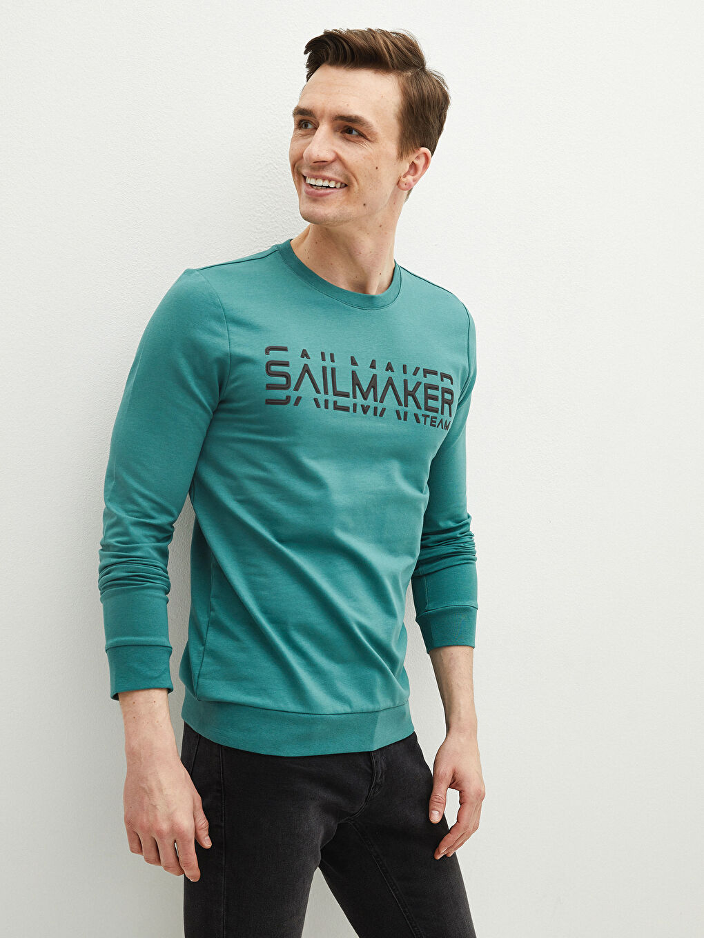 Crew Neck Long Sleeve Printed Men's Sweatshirt