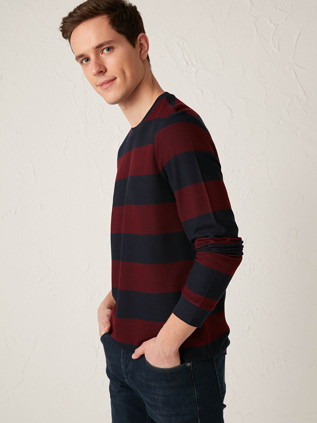 Crew Neck Long Sleeve Striped Men's Sweatshirt -S12292Z8-LET