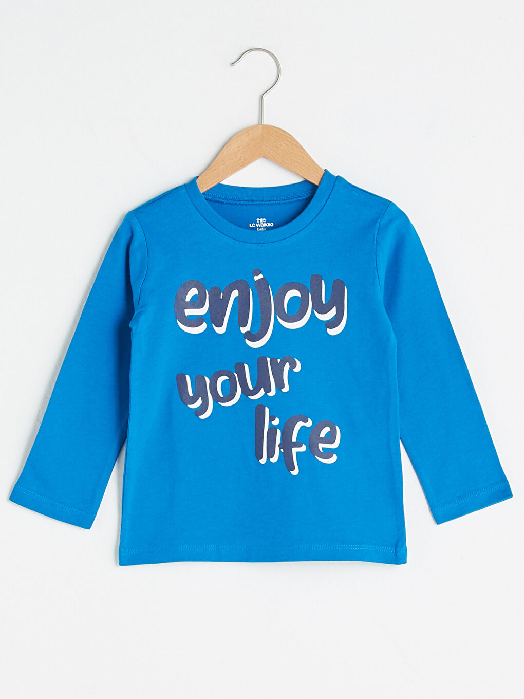 Mavi Bisiklet Yaka Uzun Kollu Baskılı Pamuklu Erkek Bebek Tişört