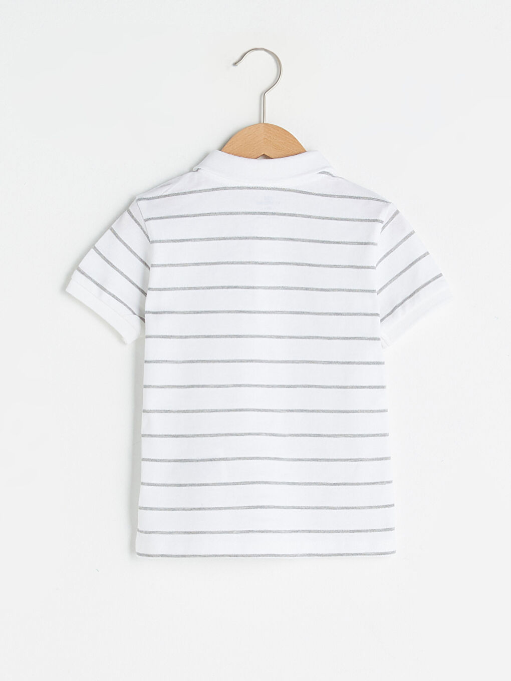 Beyaz Polo Yaka Kısa Kollu Çizgili Erkek Bebek Tişört-1