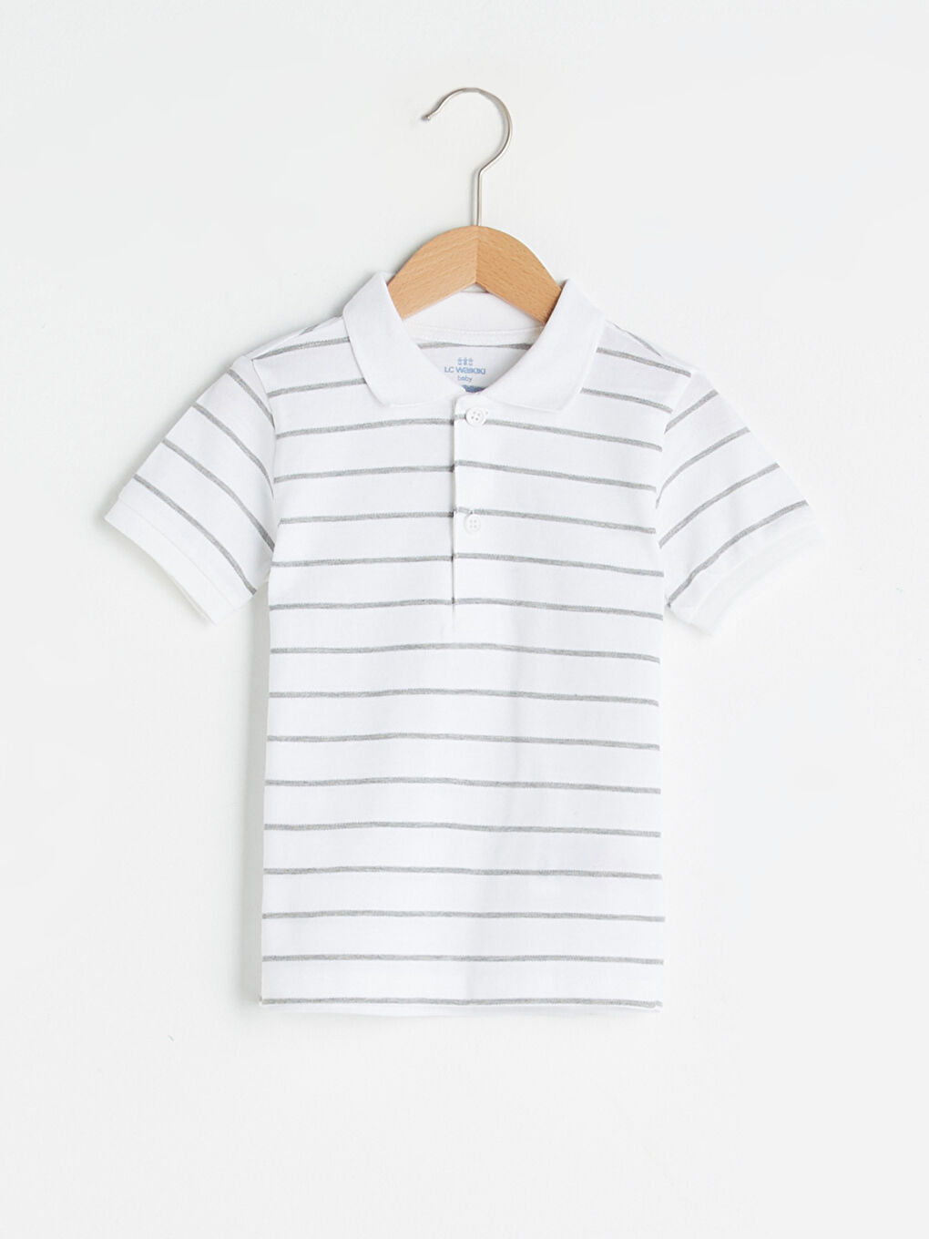 Beyaz Polo Yaka Kısa Kollu Çizgili Erkek Bebek Tişört
