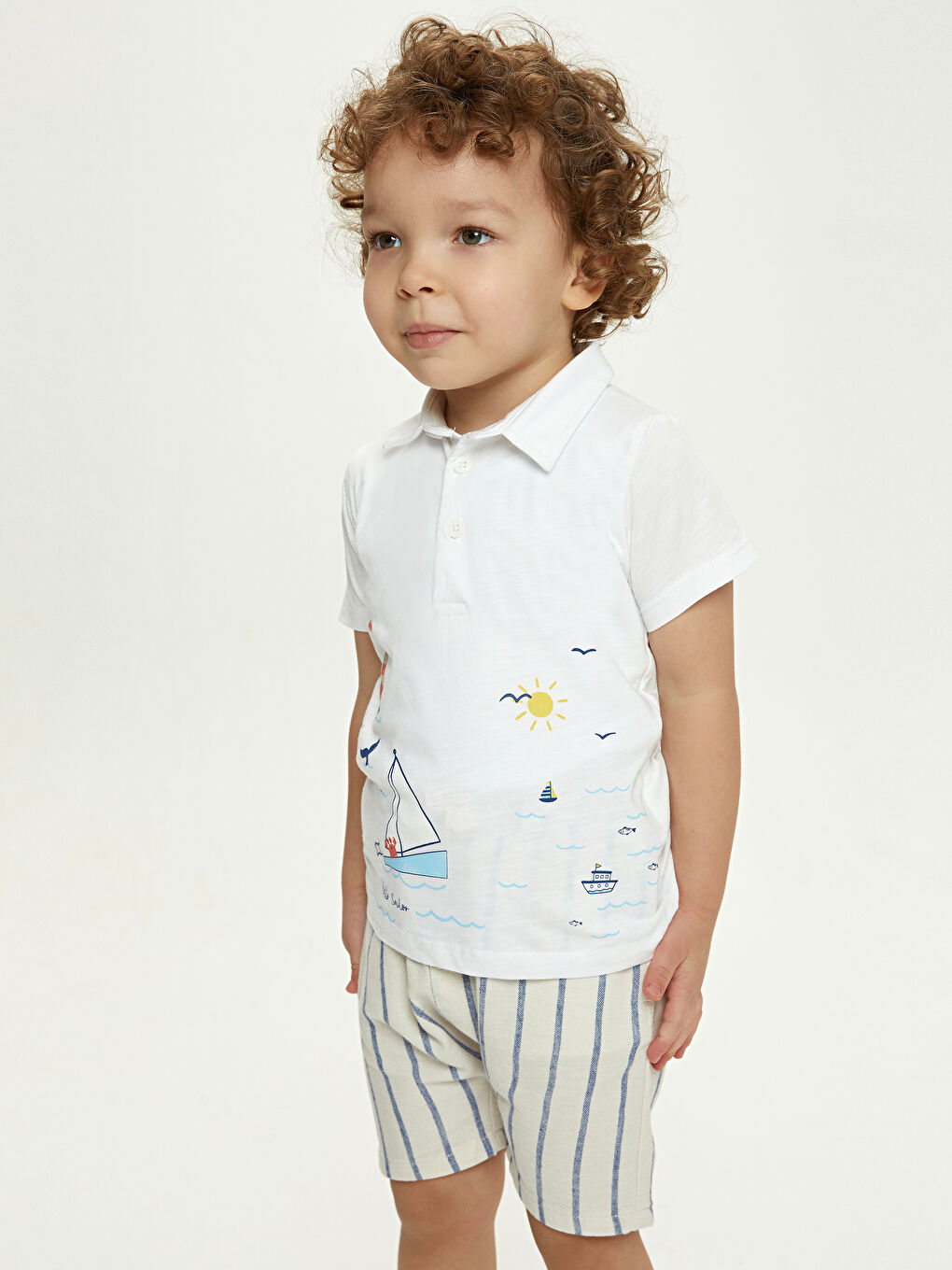 Polo Neck Short Sleeve Printed Cotton Baby Boy T-Shirt-2