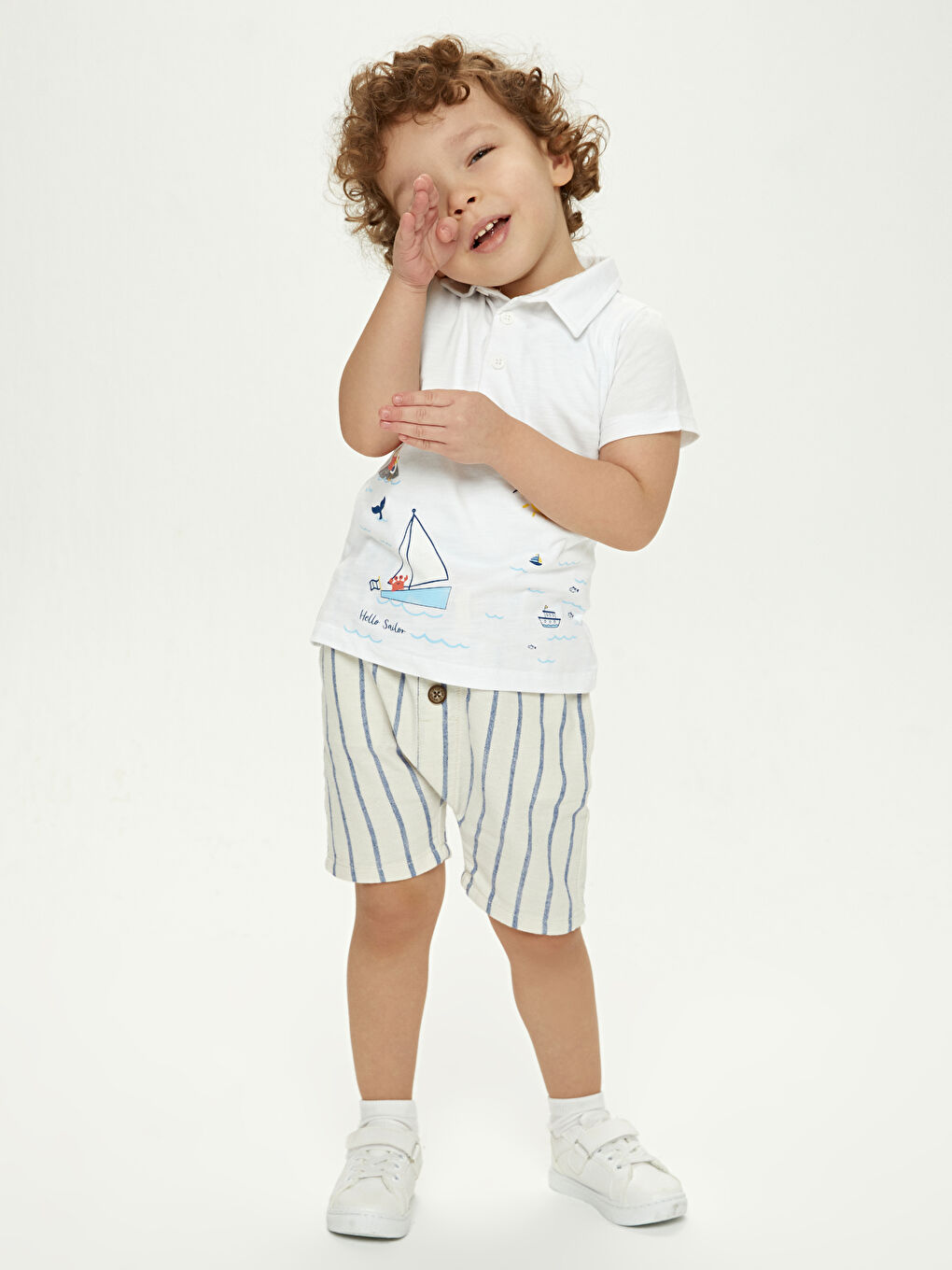 Polo Neck Short Sleeve Printed Cotton Baby Boy T-Shirt-1