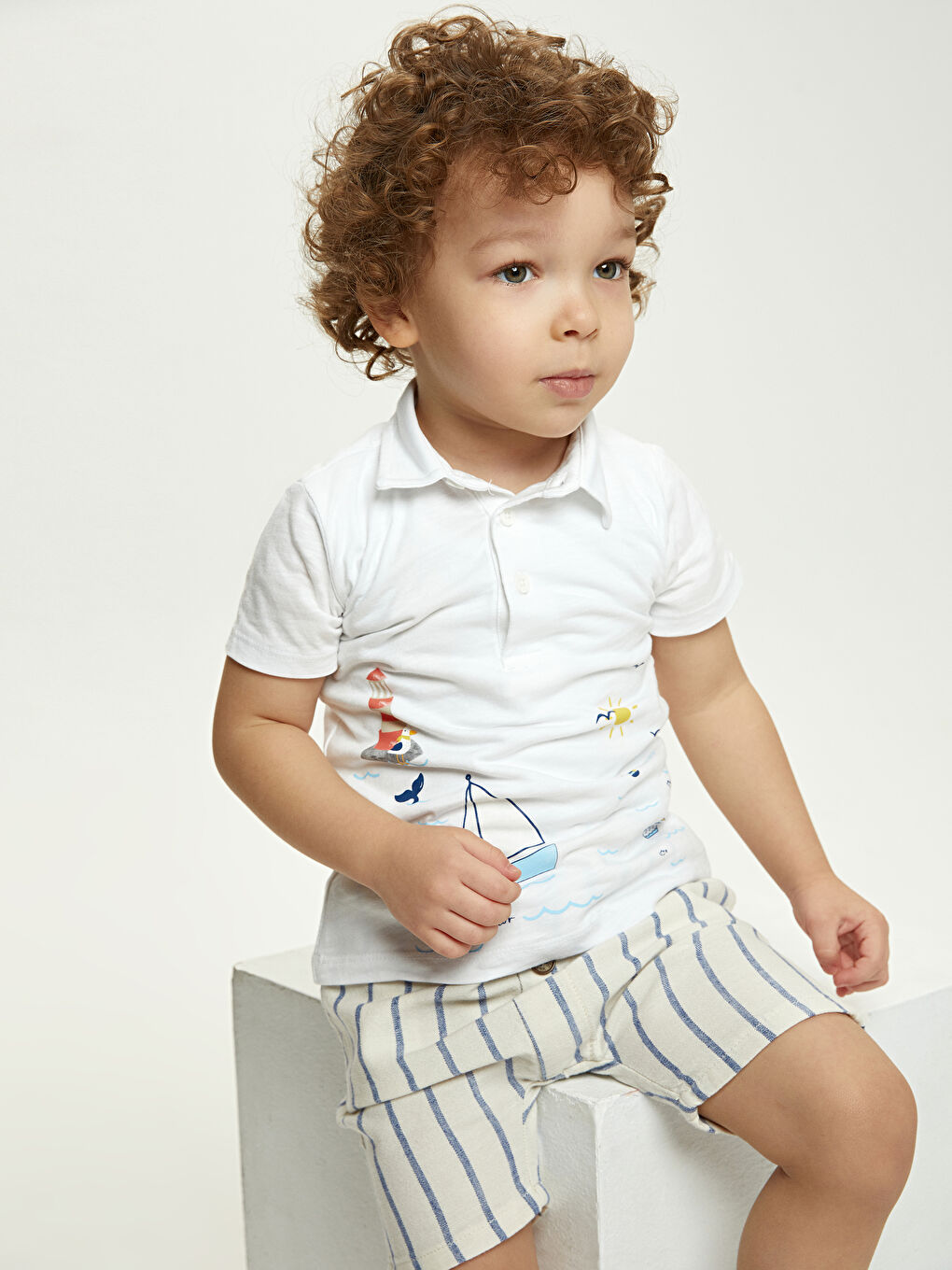 Polo Neck Short Sleeve Printed Cotton Baby Boy T-Shirt