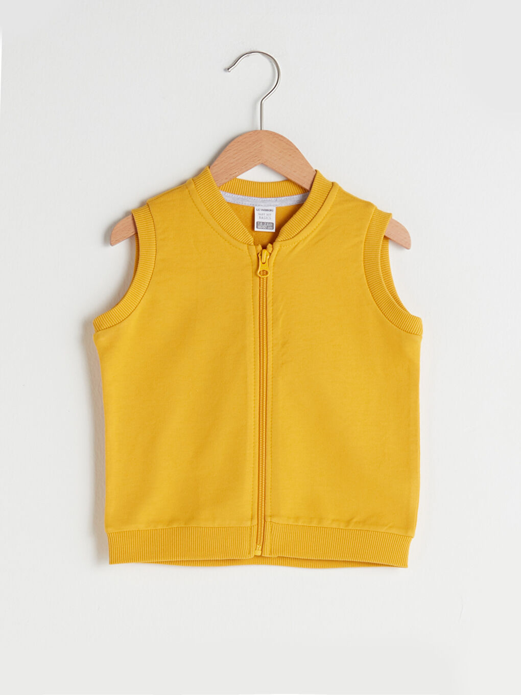 Sarı Bisiklet Yaka Basic Erkek Bebek Fermuarlı Yelek